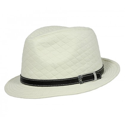 Fedora Hats – 12 PCS Quilted w/ Belted Band - White - HT-FHT2489BW